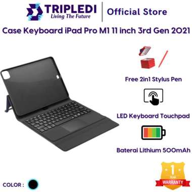 Tripledi Case Ipad Pro 11 Inch 2021 Keyboard Backlit Touchpad Stylus Hitam