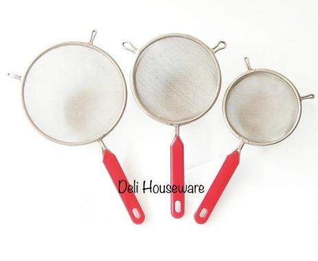 Saringan Santan Minyak Bubur Strainer Stainless Gagang Merah Tebal 20CM