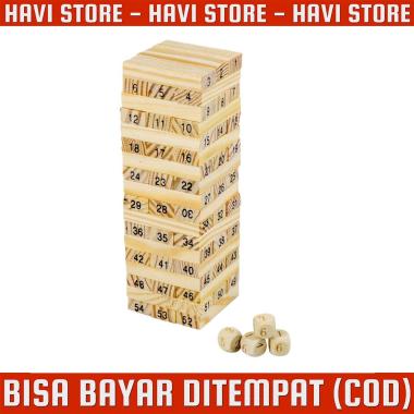 Taffware Permainan Uno Stako Kayu 54 Balok dengan 4 Dadu