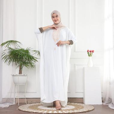 Kaftan Arabian Renda Jumbo Crinkle Airflow Premium Gamis Maxy Dress Kekinian LD 180 cm Putih