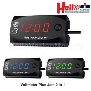 Digital Voltmeter Motor 2 In 1 Indikasi Jam & Volt Hijau warna