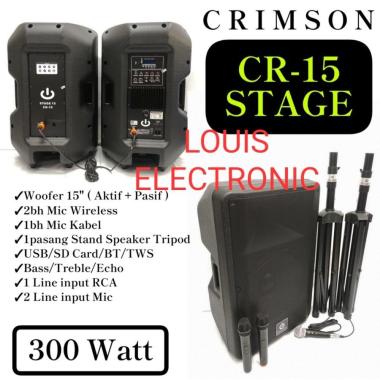 CRIMSON STAGE 15 Speaker Aktif + Pasif 15" komplit Stand Speaker & Mic