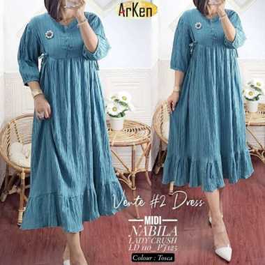 JESLA FASHION KRINGKY MIDI DRESS BAHAN CRINKLE AIR FLOW MIDI DRESS WANITA JUMBO TUNIK CRINKLE MIDI D