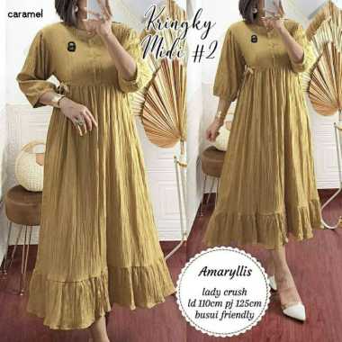JESLA FASHION KRINGKY MIDI DRESS BAHAN CRINKLE AIR FLOW MIDI DRESS WANITA JUMBO TUNIK CRINKLE MIDI D