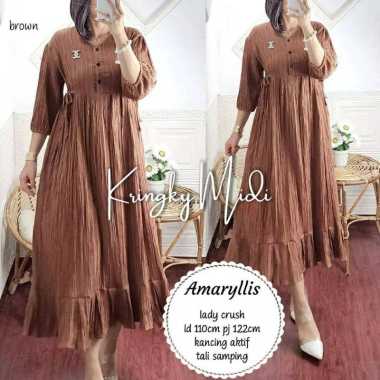 JESLA FASHION KRINGKY MIDI DRESS BAHAN CRINKLE AIR FLOW MIDI DRESS WANITA JUMBO TUNIK CRINKLE MIDI D