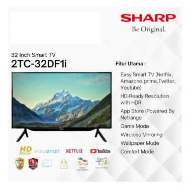 Smart LED Tv Sharp 32 Inch 2T-C32DF1i Digital Youtube Khusus Bogor