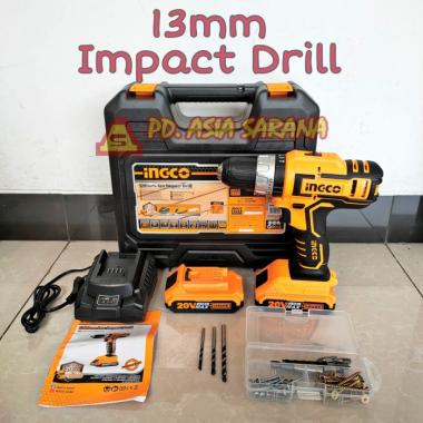 Cordless Impact Drill 13mm INGCO CIDLI20031 Bor Tembok Baterai P20S