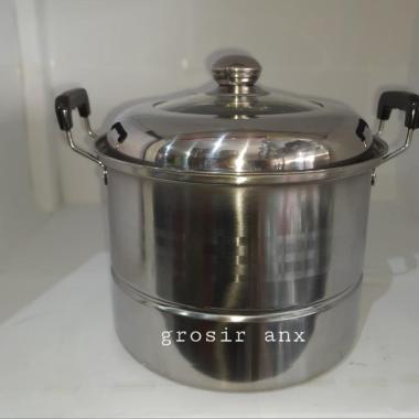 Panci Dandang Steamer Stainless Tutup Kaca 22 cm