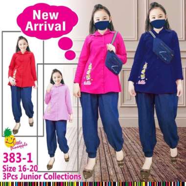 lp 291 3 stelan littlepiniaple joger anak usia 8~11 th free tas masker Multicolor