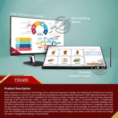 ViewSonic TD2455 Monitor Touchscreen 23.8 Inci IPS FHD