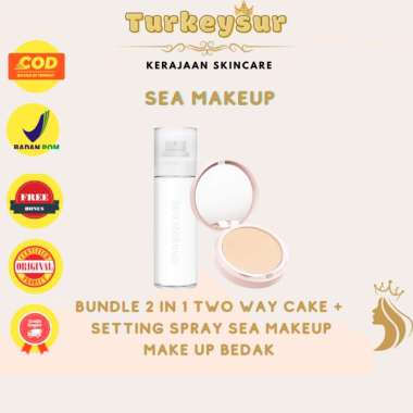 Sea Makeup Bundle 2 in 1 Two Way Cake + Setting Spray Sea Makeup Make Up Bedak Vanilla Milk Custard 