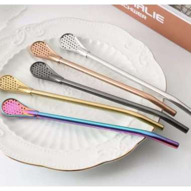 Sedotan Sendok Stainless Warna/Sendok Sedotan Unik/Sendok Teh Stainless/Sendok Kopi gold