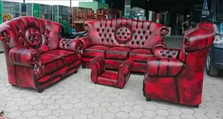 sofa kursi tamu type jaguar matahari 321 dan meja kaca merah maroon