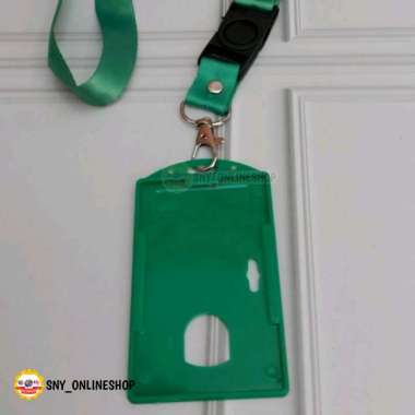 10pcs ID Card Holder + Tali Lanyard 2cm Stoper Gantungan Tali Tempat ID Card Kartu ID Hijau