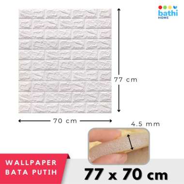 Sticker Dinding 3D Wallpaper Bata Putih Busa PE Embos 70 x 77 cm Putih 77x70