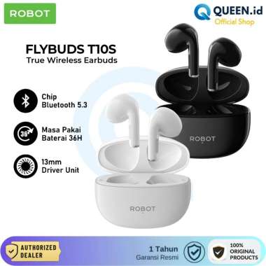 ROBOT Flybuds T10S TWS True Wireless Earbuds Headset Bluetooth 5.3 HITAM