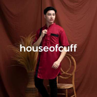 Baju Kemeja Kurta Pakistan Lengan Pendek Pria Marun