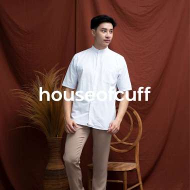 Houseofcuff Baju Kemeja Lengan Pendek Pria Putih Polos L
