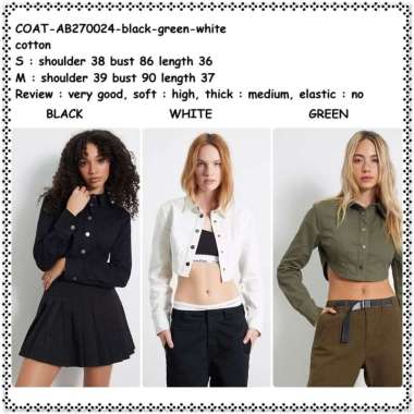 AB270024 Crop Jacket Jaket Wanita Korea Import Hitam Putih Hijau Army Green