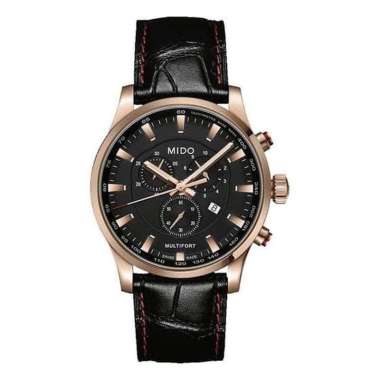Jam Tangan Mido Multifort Quartz M005.417.36.051.20 - 42mm PVD Stainless Steel, Black Dial & Leather Strap