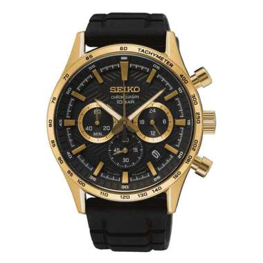 Jam Tangan Seiko SSB446P1 Chronograph Quartz 43mm Hitam Stainless Steel dan Silikon