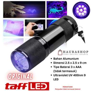 Senter LED Mini Ultraviolet UV 400 mm 9 LED - Senter Ultraviolet UV Hitam Senter LED