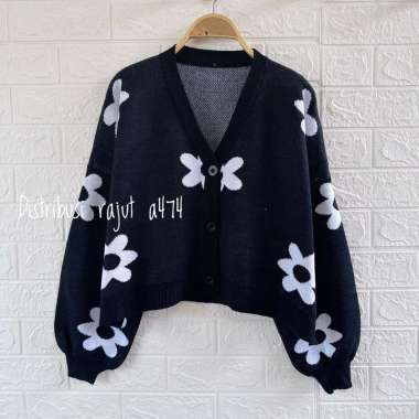 ZS DONNA CARDIGAN RAJUT MOTIF LOVE ATASAN WANITA LENGAN PANJANG KANYA hitam