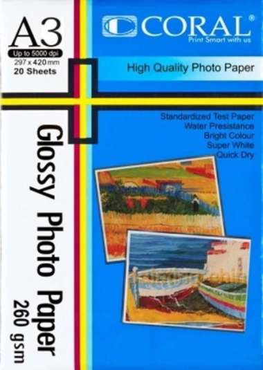 CORAL GLOSSY PHOTO PAPER A3 260 GSM