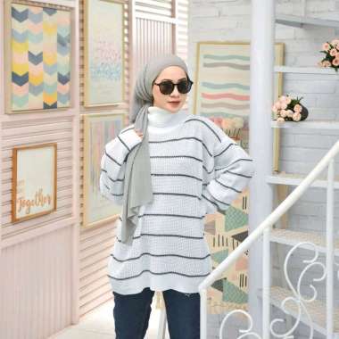 Atasan Turtleneck wanita - XXL Loong Neck White - Turtleneck Rajut