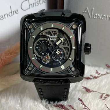 Original 100%!! Alexandre Christie Pria AC 3030 / AC3030 Automatic Leather - Full Black Garansi Resm