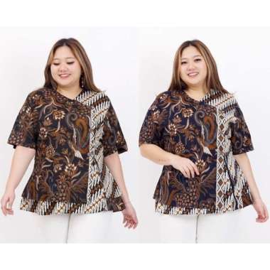 BAJU BATIK WANITA MODERN JUMBO BIG SIZE OVERSIZE LENGAN PENDEK 183 PRG KERJA KANTOR PESTA FORMAL KAS