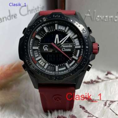 Original 100%!! Jam Alexandre Christie Pria AC 9370 AC9370 Black Red Garansi Resmi 1 Tahun