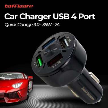 Car Charger Mobil USB 4 Port QC3.0 35W 7A BK-358 Charging Port Di Casan Adapter Aki Dan Type C Buat Carger Chager Cesan Acu Tipe Carging Untuk Cas IH Hitam