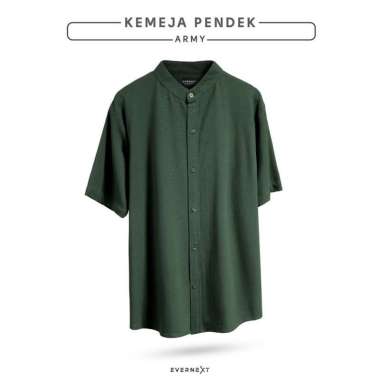 Kemeja Koko Polos Pria Modern Lengan Pendek Premium Branded Terbaru Kurta Lebaran ARMY XL