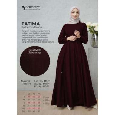 DISKON BAJU GAMIS MUTIF MUSLIM DAMOZA FATIMA TERBARU S MAROON