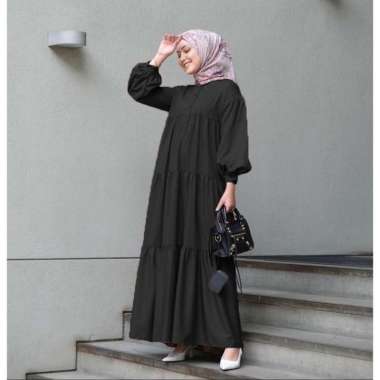 Gamis Brezani Midi Long Dress Remaja Ruffle Fit XL - XXL PREMIUM BERKUALITAS Hitam