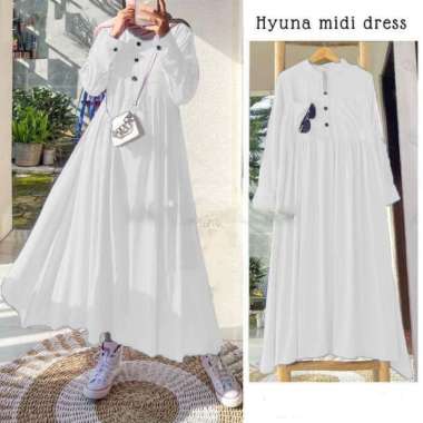 Hyuna Midi Dress Muslim Wanita PREMIUM BERKUALITAS Putih