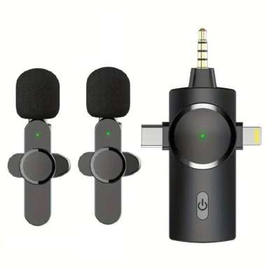 Wireless Microphone 3 in 1 Clip On Mic For Iphone Lightning Type C Aux 2 Mic