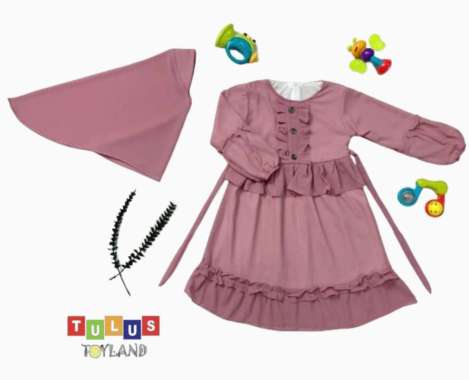Gamis Anak Cewe Rempel Set Hijab Cantik Busana Muslim Baju Lebaran Anak Perempuan Murah Pink