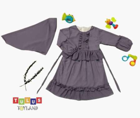 Gamis Anak Cewe Rempel Set Hijab Cantik Busana Muslim Baju Lebaran Anak Perempuan Murah Ungu