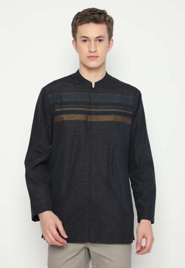 JOBB Fahim Baju Koko Pria Lengan Panjang Regular Fit Hitam Black XXL