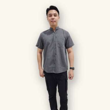 Kemeja koko Casual Lengan Pendek Pria model terbaru - Jfashion Yudhi Abu tua L