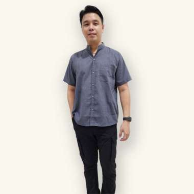 Kemeja koko Casual Lengan Pendek Pria model terbaru - Jfashion Yudhi Abu biru M