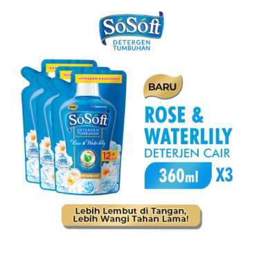 So Soft Deterjen Cair Rose & Waterlily Pouch 360 mL [3 pcs]