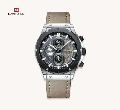 Jam Tangan Pria Naviforce 8027 Original Tali Kulit silver hitam