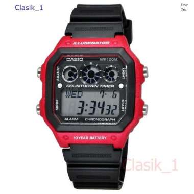 Original 100%!! CASIO AE-1300WH-4AVDF - Jam Tangan Pria - Hitam Merah