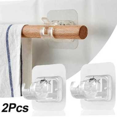 KITPIPI Clamp Gantungan Adhesive Wall Hanger Curtain Rod 2 PCS