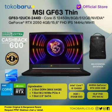 MSI GF63 THIN 12UCX-244ID i5-12450H 8GB 512GB RTX2050 4GB 15,6" W11