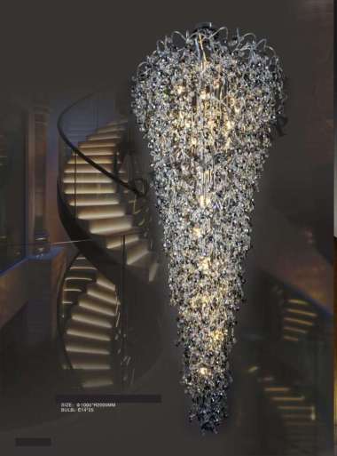 FL 1466 LAMPU GANTUNG KRISTAL VOID AKAR RANTING RAINDROP TANGGA FOYER A SILVER