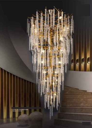 FL 1466 LAMPU GANTUNG KRISTAL VOID AKAR RANTING RAINDROP TANGGA FOYER B